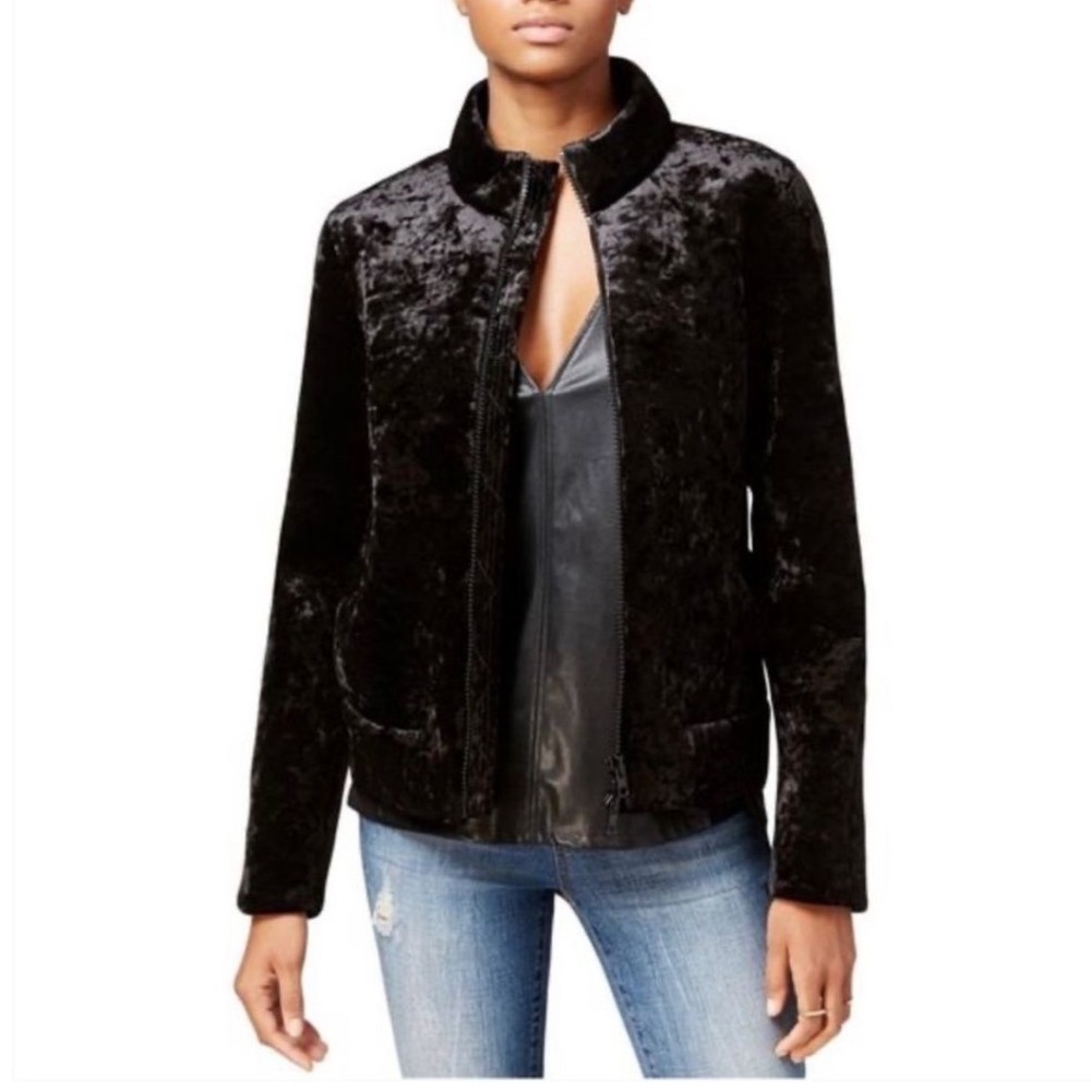 Rachel Roy Jacket Womens XL Black Crushed Velvet Full Zip Mock Neck
